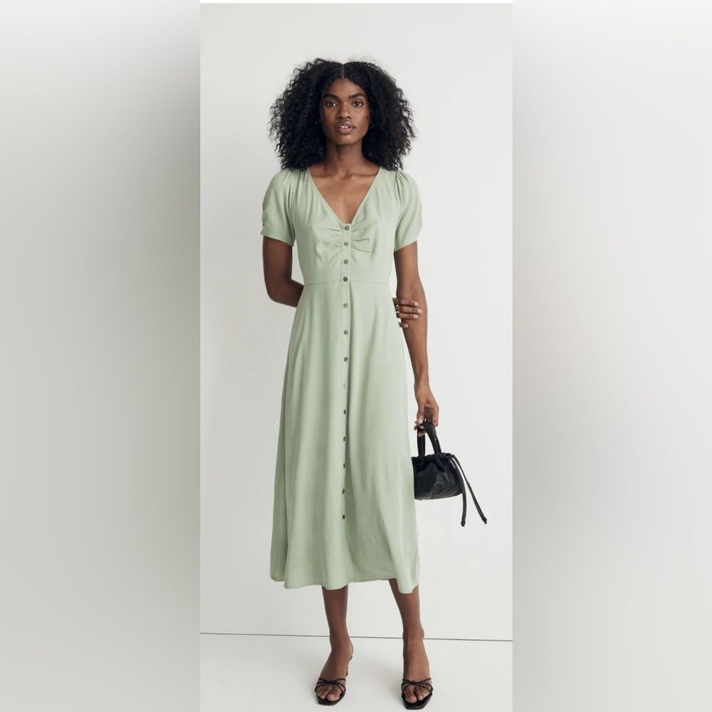 Madewell Leedra Button-Front Midi Dress Gatehouse Green Size 10 Cottagecore